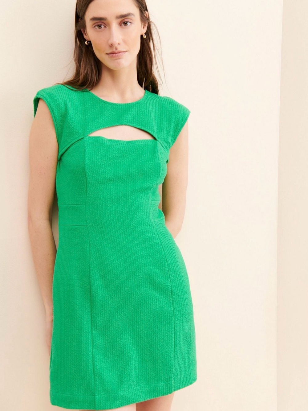 Anthropologie Maeve Kelly Green Cutout Cap-Sleeve Mini Dress